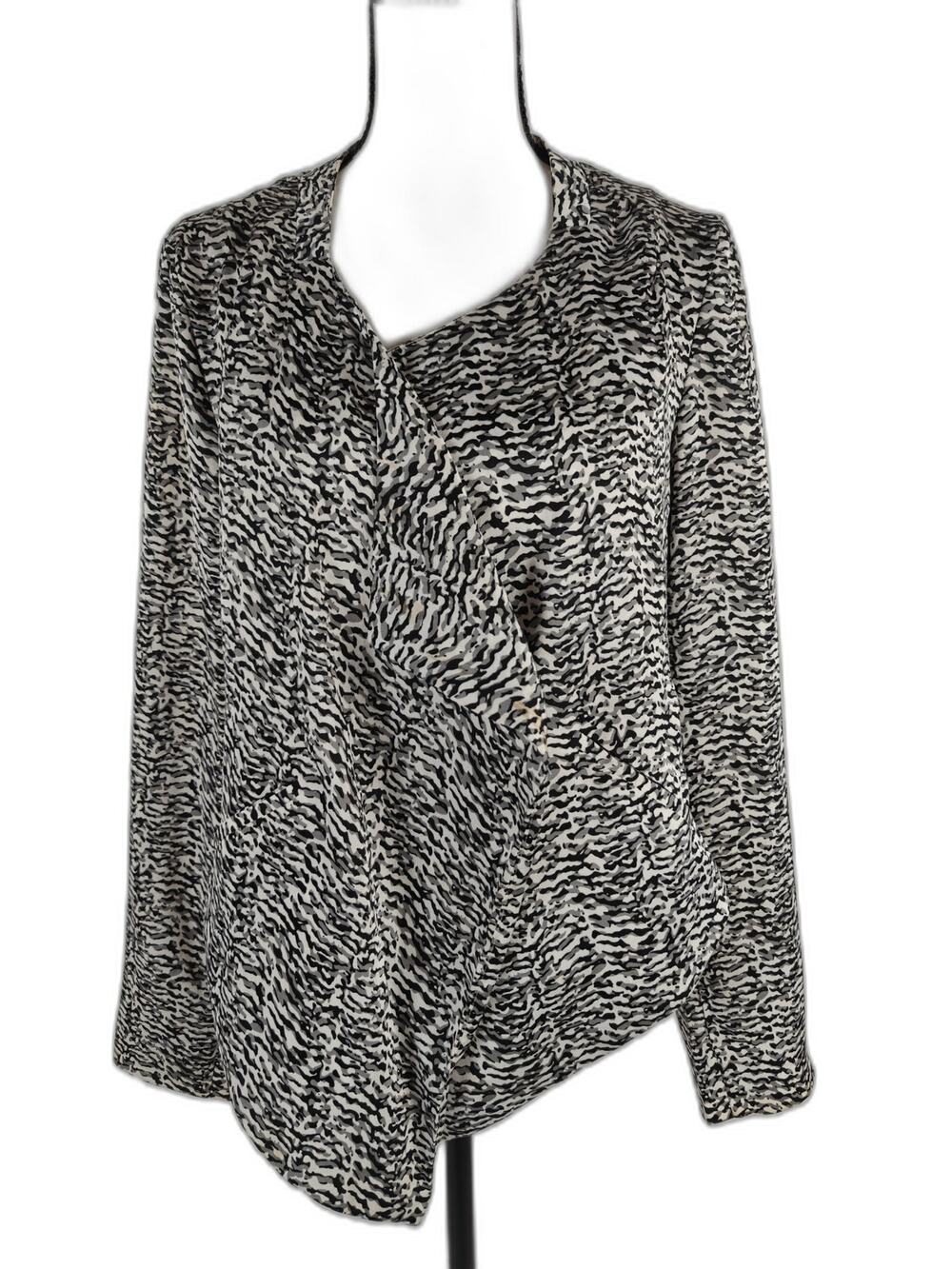 Women's Harlowe & Graham Animal Print Asymmetrical Cardigan Black White Medium